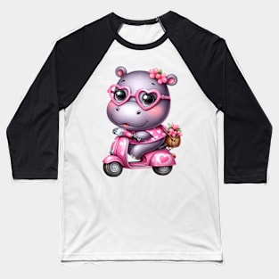 Valentine Hippo In Pink Scooter Baseball T-Shirt